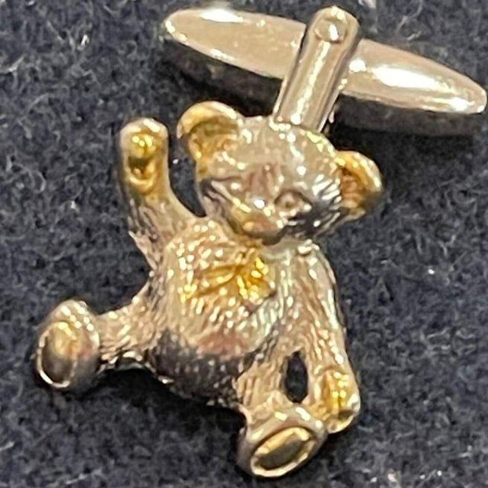 Silver tone Teddy Bear with Gold Accent Cufflinks